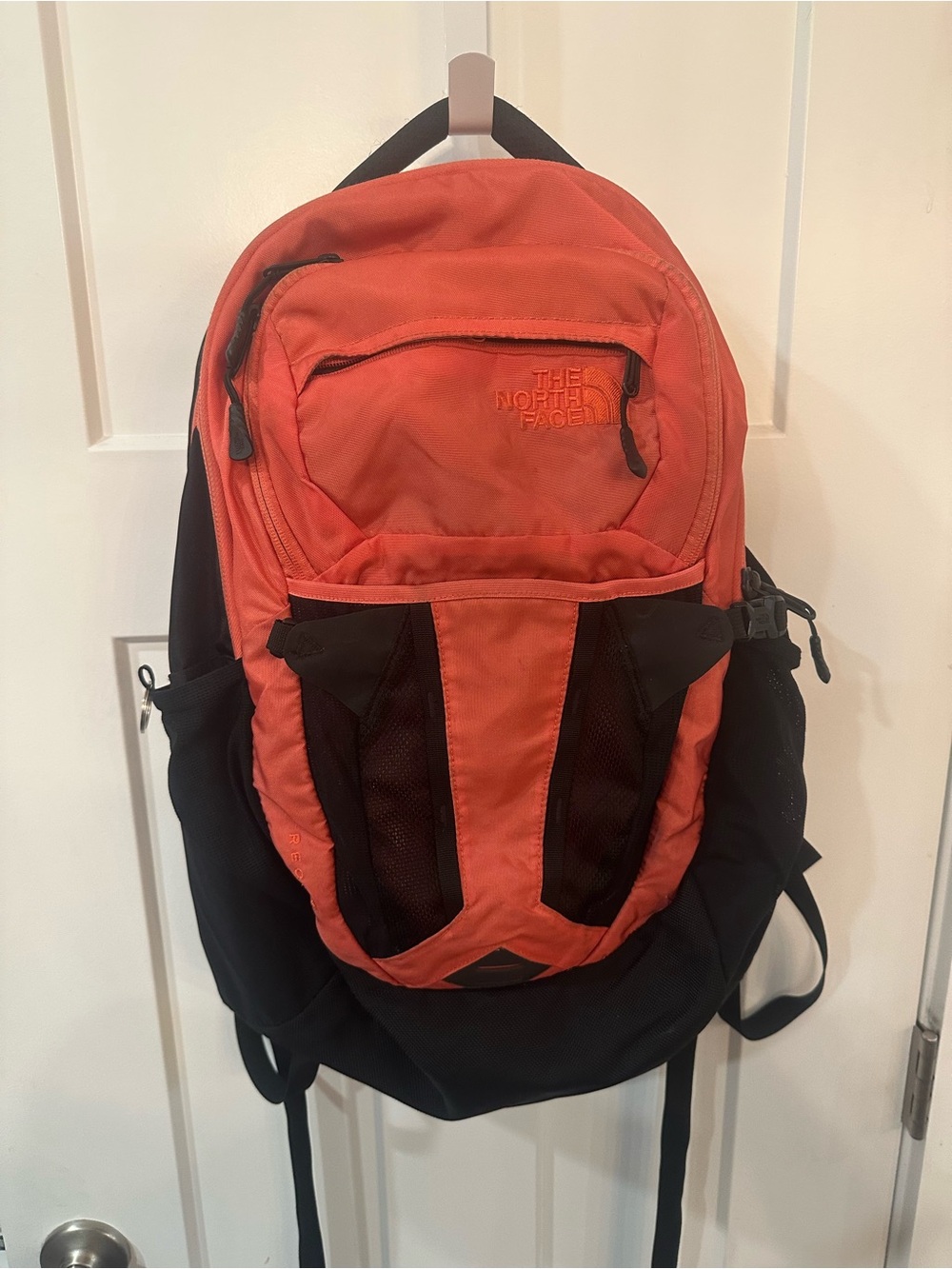The North Face Orange and Black Men's Backpack with Front Mesh Panel